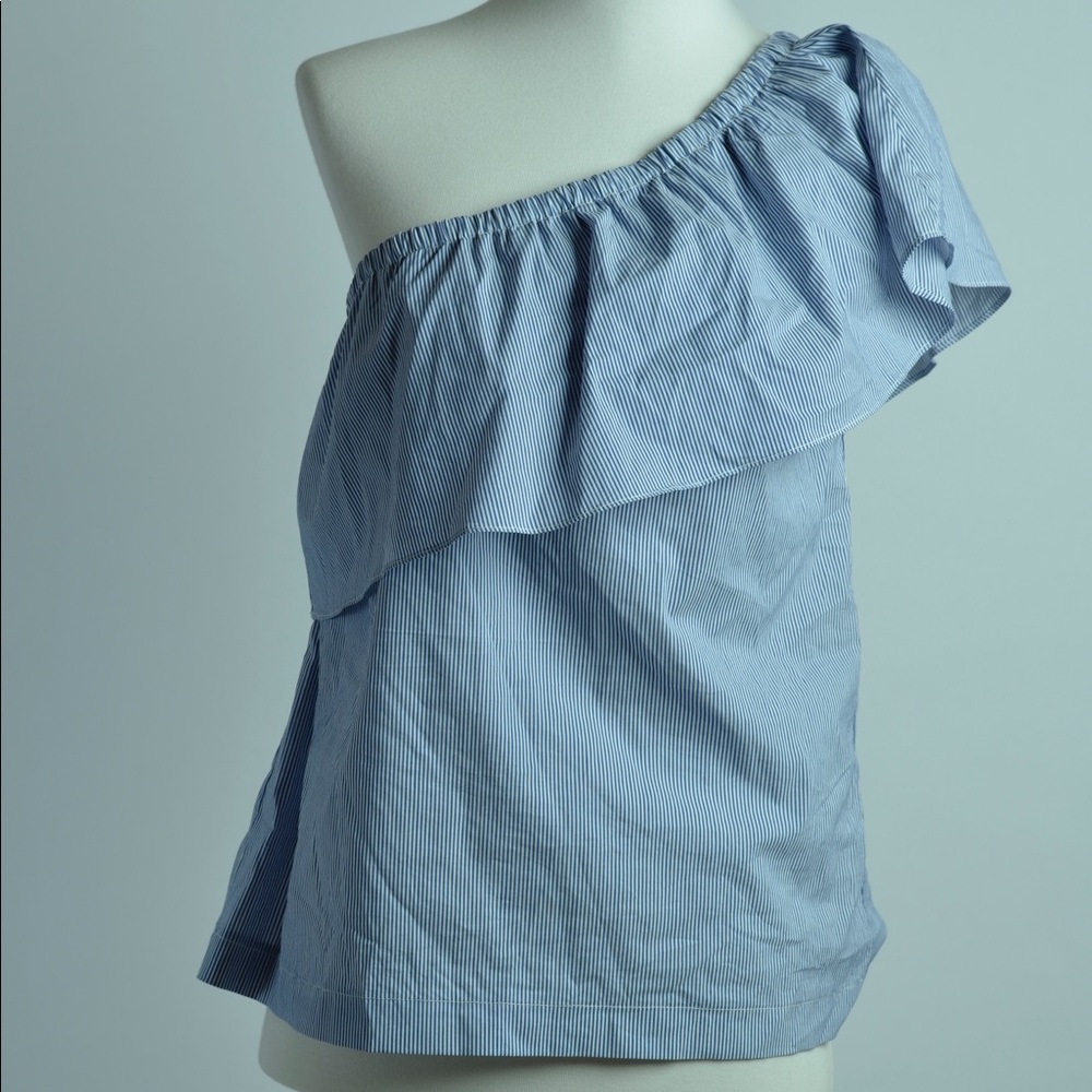 Aqua One Shoulder Striped Top